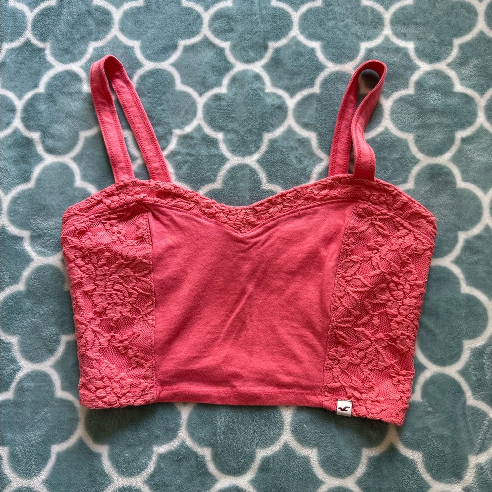 Hollister Coral Pink Lace-Trim Bandeau Tank